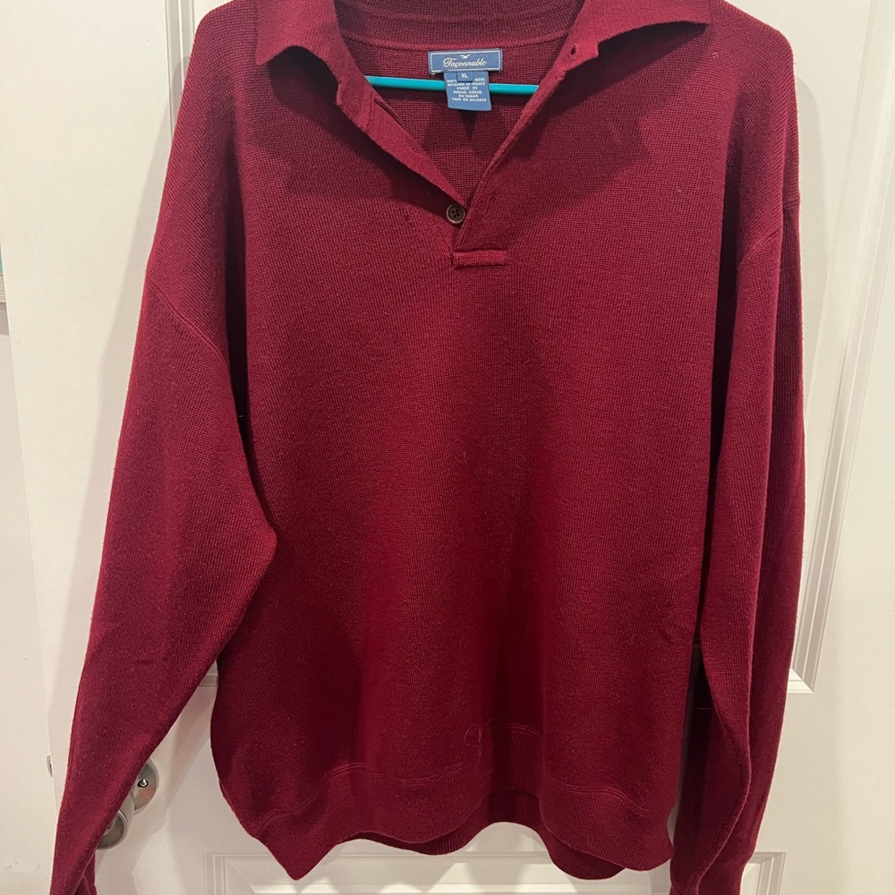 Faconnable Men's Deep Red V-Neck Sweater